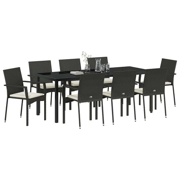 vidaXL Conjunto de Comedor de Jard&iacute;n 9 pcs Negro rat&aacute;n sint&eacute;tico