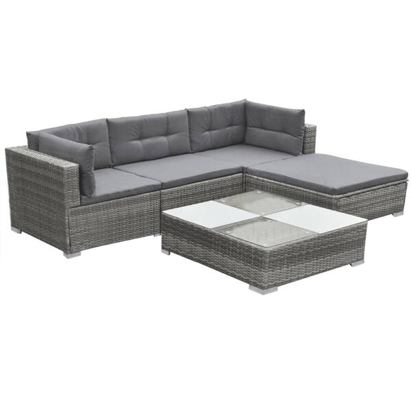 vidaXL Set de muebles de jardín 5 pzas y cojines ratán sintético gris