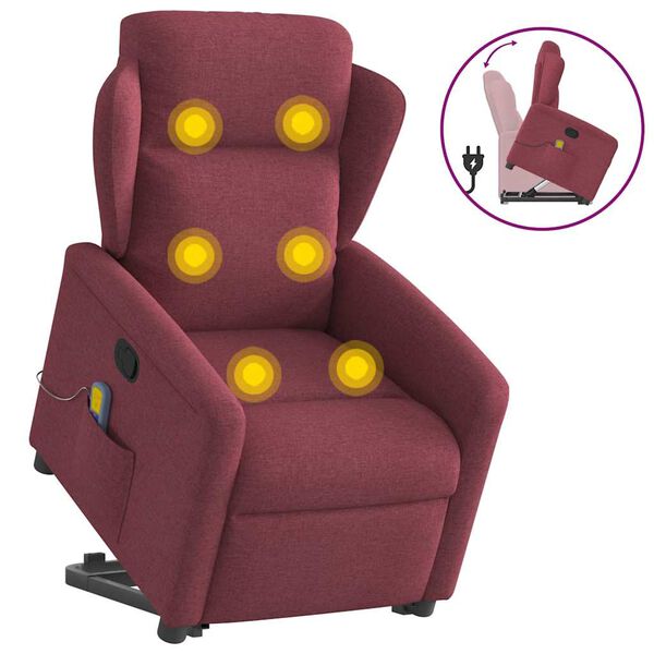 vidaXL Sill&oacute;n reclinable de masaje elevable tela rojo tinto