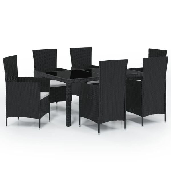 vidaXL Juego de comedor de jard&iacute;n 7 piezas rat&aacute;n sint&eacute;tico negro