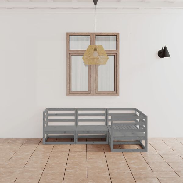 vidaXL Juego de muebles de jardín 4 piezas gris madera maciza de pino