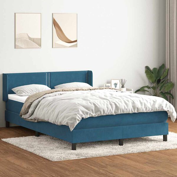vidaXL Cama box spring con colch&oacute;n terciopelo azul oscuro 140x220 cm