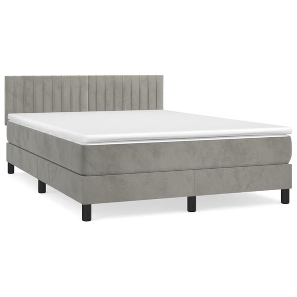 vidaXL Cama box spring con colch&oacute;n terciopelo gris claro 140x200 cm