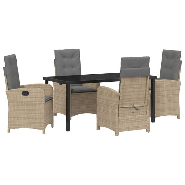 vidaXL Conjunto de Comedor de Jard&iacute;n 5 pcs Beige rat&aacute;n sint&eacute;tico
