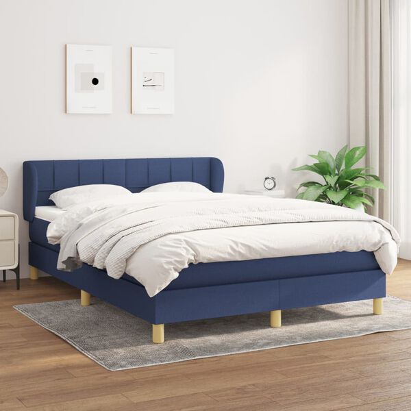 vidaXL Cama box spring con colch&oacute;n tela azul 140x200 cm