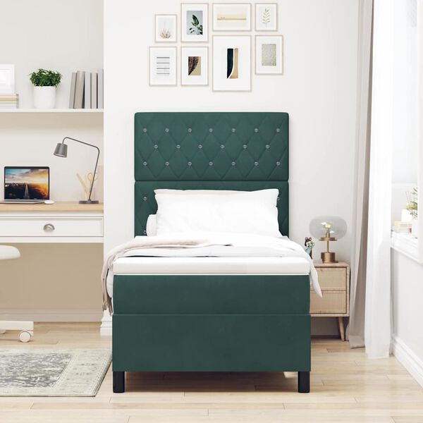vidaXL Cama tipo Box Spring con colch&oacute;n Verde oscuro 90 x 200 cm tela