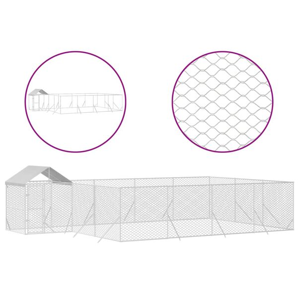 vidaXL Perrera de exterior con toldo acero galvanizado plata 10x6x2,5m