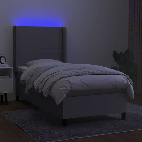 vidaXL Cama box spring colch&oacute;n y luces LED tela gris claro 80x200 cm