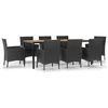 vidaXL Set de comedor de jard&iacute;n 9 pzas y cojines rat&aacute;n sint&eacute;tico negro