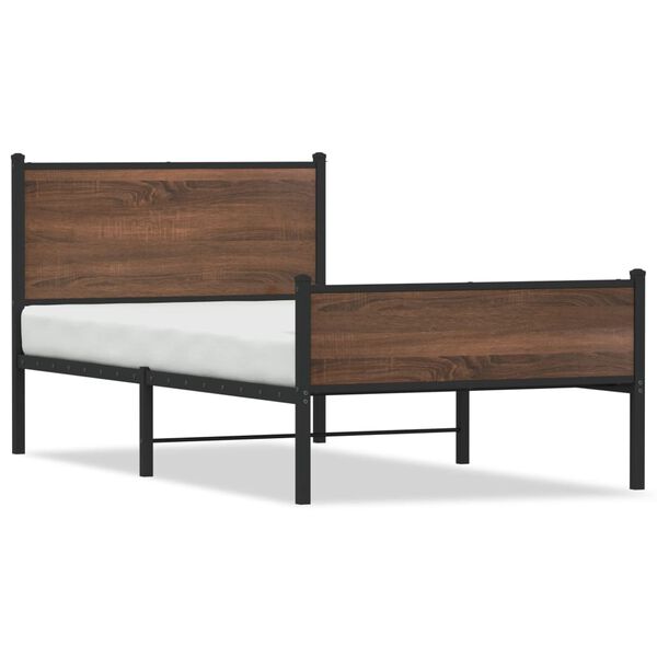 vidaXL Estructura de cama sin colch&oacute;n metal marr&oacute;n roble 107x203 cm