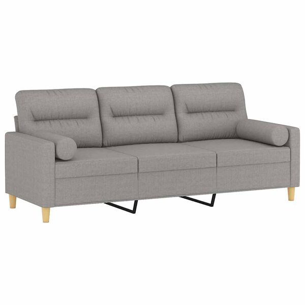 vidaXL Sof&aacute; de 3 plazas con almohadas y cojines tela gris claro 180 cm