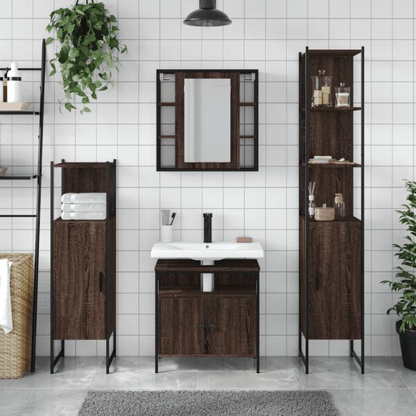 vidaXL Set de muebles de ba&ntilde;o 4 pzas madera contrachapada marr&oacute;n roble