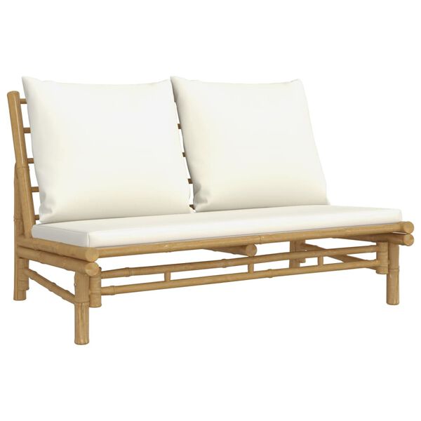 vidaXL Set de muebles de jardín 3 piezas bambú y cojines blanco crema