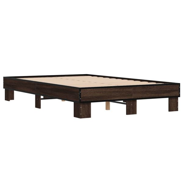 vidaXL Estructura cama madera ingenier&iacute;a metal marr&oacute;n roble 135x190 cm