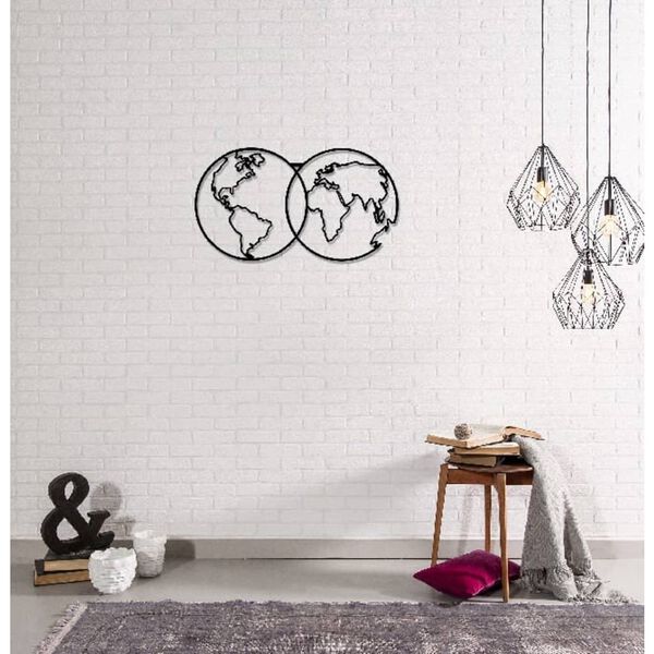 Homemania Decoraci&oacute;n de pared mapa del mundo 9 60x34 cm metal negro