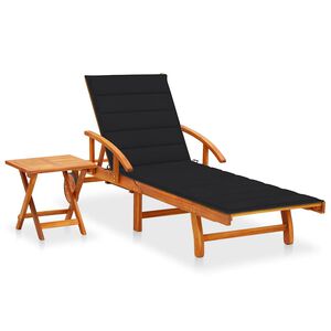 vidaXL Tumbona de jard&iacute;n con mesa y coj&iacute;n madera maciza de acacia