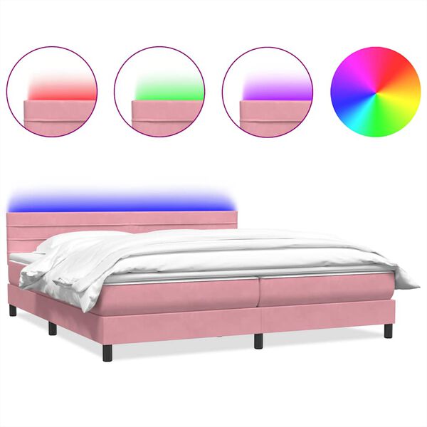 vidaXL Cama box spring con colch&oacute;n y LED terciopelo rosa 180x220 cm