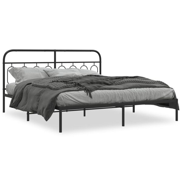 vidaXL Estructura cama sin colch&oacute;n con cabecero metal negro 160x200 cm