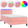 vidaXL Cama box spring colch&oacute;n y LED terciopelo rosa 100x200 cm