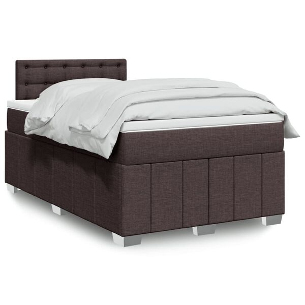 vidaXL Cama box spring con colch&oacute;n tela marr&oacute;n oscuro 120x190 cm