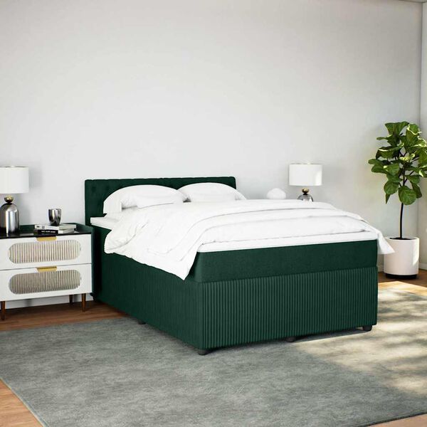 vidaXL Cama box spring con colch&oacute;n terciopelo verde oscuro 140x190 cm
