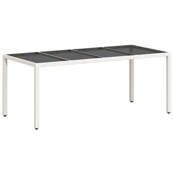 vidaXL Mesa de jard&iacute;n superficie de vidrio rat&aacute;n PE blanco 190x90x75cm