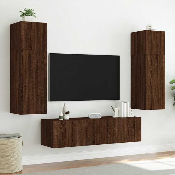 vidaXL Mueble de TV de pared con luces LED roble marr&oacute;n 60x35x31 cm
