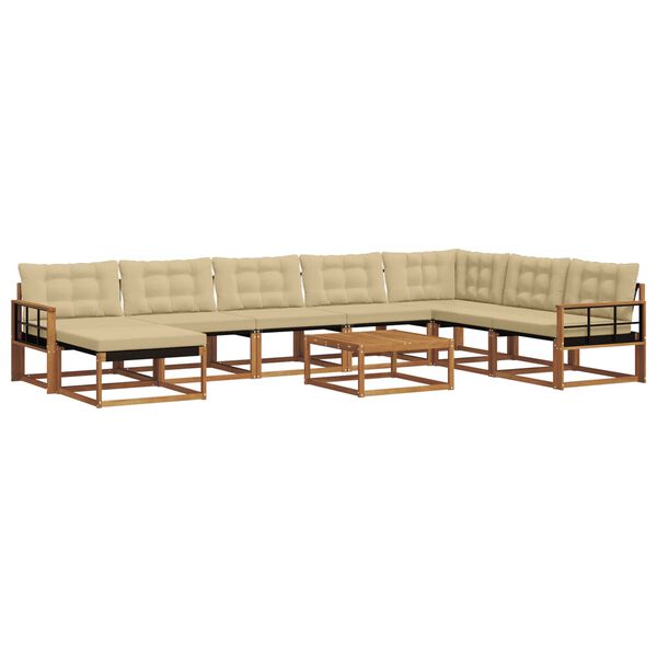 vidaXL Conjunto de sof&aacute;s de exterior con coj&iacute;n 9 pcs Natural y Beige