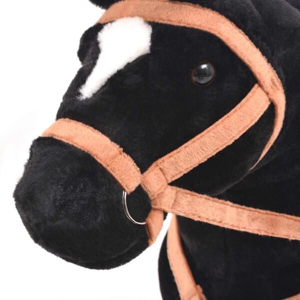 vidaXL Caballo de juguete de pie de peluche negro