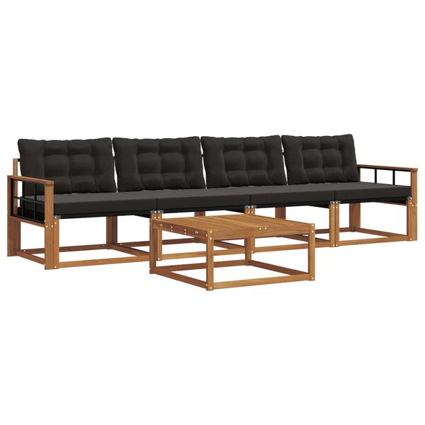 vidaXL Conjunto de sof&aacute;s de exterior con coj&iacute;n 5 pcs Natural y negro