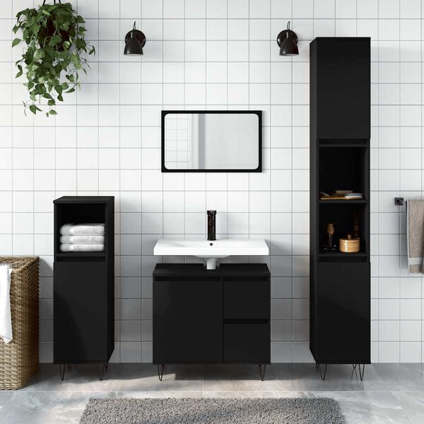 vidaXL Armario de baño madera contrachapada negro 65x33x60 cm