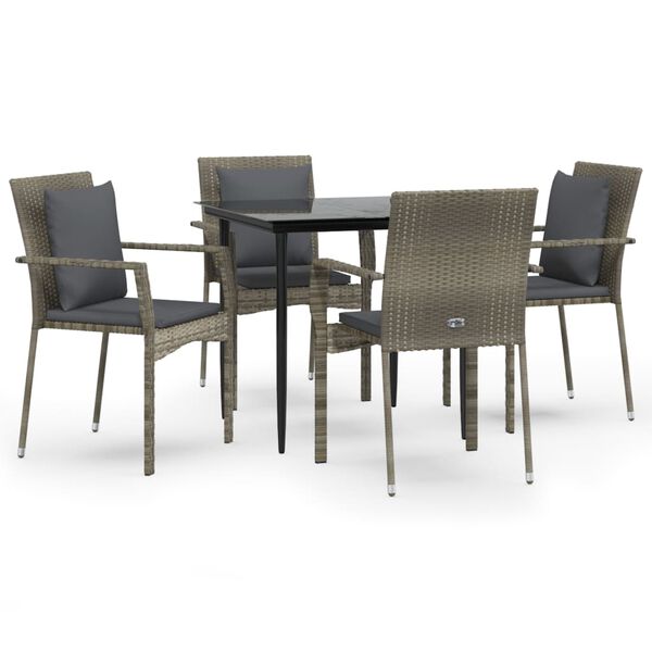 vidaXL Set comedor jard&iacute;n 5 pzas y cojines rat&aacute;n sint&eacute;tico negro gris