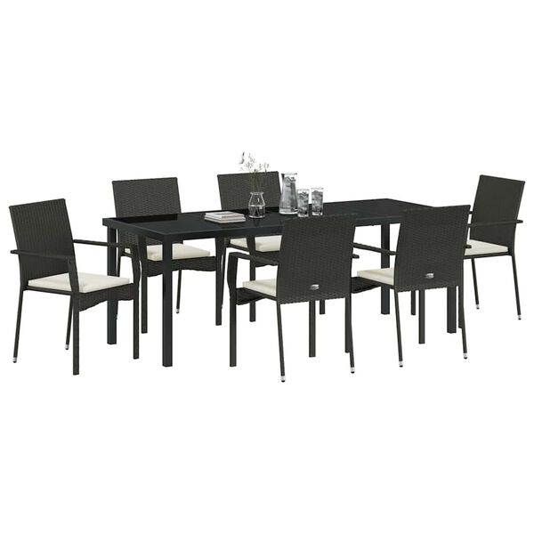 vidaXL Conjunto de Comedor de Jard&iacute;n 7 pcs Negro rat&aacute;n sint&eacute;tico