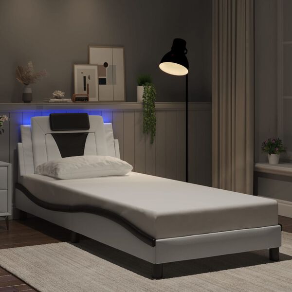 vidaXL Estructura de cama Viana con LED sin colch&oacute;n blanco negro 90x200 cm