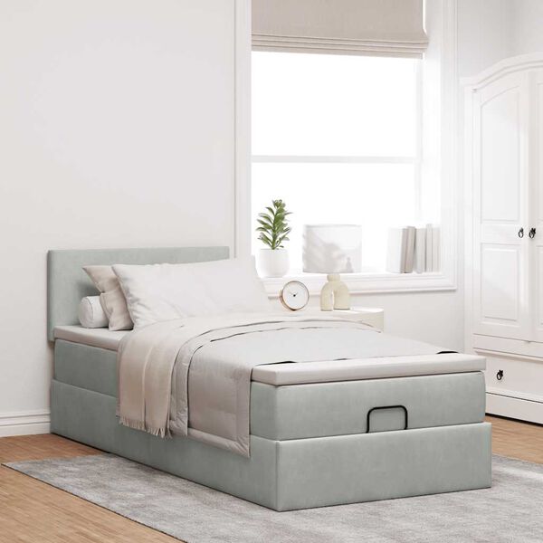 vidaXL Estructura cama otomana colch&oacute;n terciopelo gris claro 90x190cm