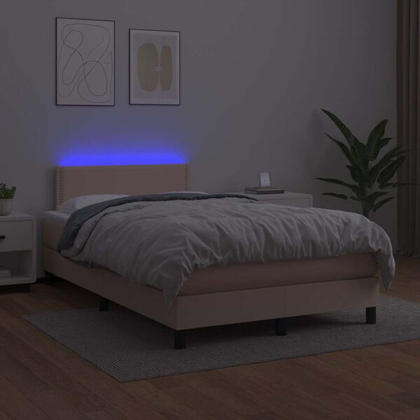 vidaXL Cama box spring colch&oacute;n LED cuero sint&eacute;tico capuchino 120x190cm