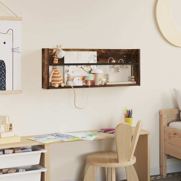 vidaXL Estante de revistas con estante Roble ahumado 80 x 12 x 30 cm