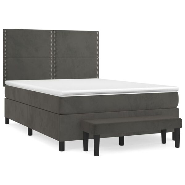 vidaXL Cama box spring con colch&oacute;n terciopelo gris oscuro 140x200 cm
