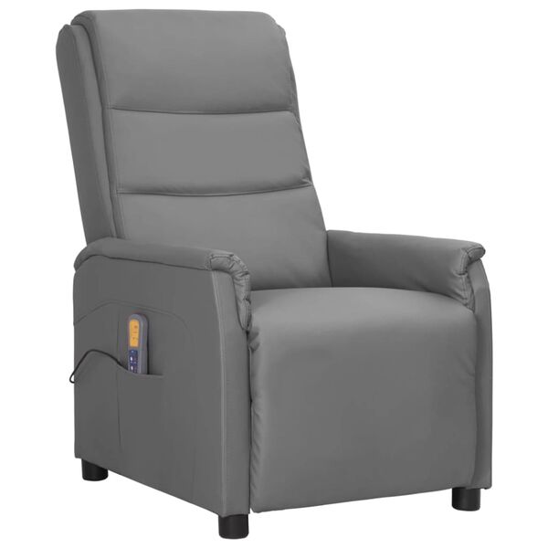 vidaXL Sill&oacute;n de masaje elevable cuero sint&eacute;tico gris