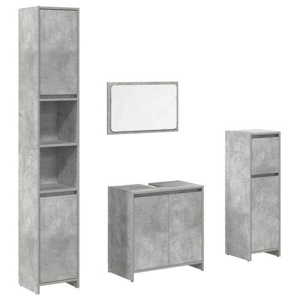 vidaXL Juego muebles de ba&ntilde;o 4 pzas madera contrachapada gris hormig&oacute;n