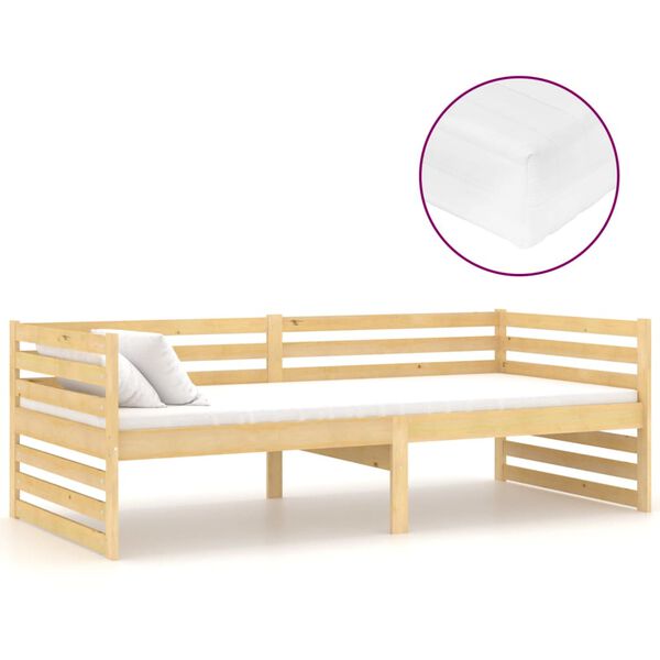 vidaXL Sof&aacute; cama con colch&oacute;n madera de pino maciza 90x200 cm