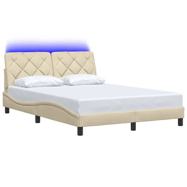 vidaXL Estructura de cama con LED sin colch&oacute;n tela crema 140x200 cm