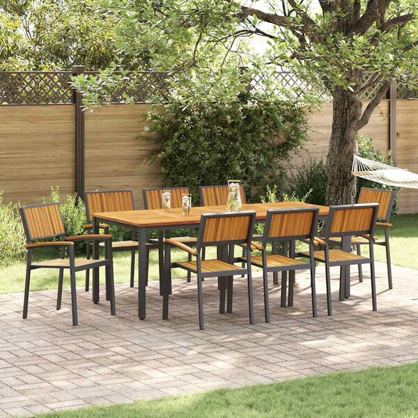 vidaXL Conjunto de Comedor de Jard&iacute;n 9 pcs Negro y marr&oacute;n