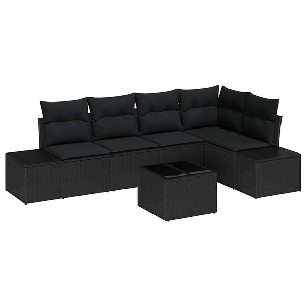 vidaXL Conjunto de sof&aacute; de jard&iacute;n con coj&iacute;n 6 pcs Negro