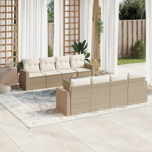 vidaXL Set de sof&aacute;s de jard&iacute;n 9 pzas con cojines rat&aacute;n sint&eacute;tico beige