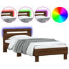 vidaXL Estructura de cama cabecero luces LED marr&oacute;n roble 90x190 cm