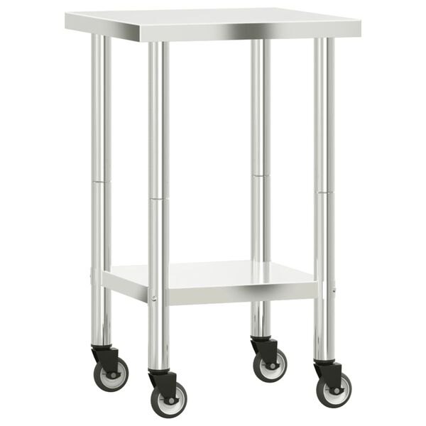 vidaXL Mesa de trabajo de cocina con ruedas acero inox 55x55x85 cm
