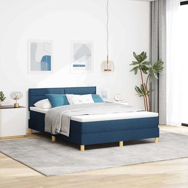 vidaXL Cama Box Spring LED con coj&iacute;n Azul 140 x 200 cm tela