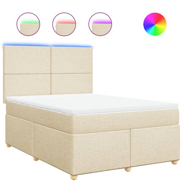 vidaXL Cama box spring con colch&oacute;n tela color crema 140x190 cm