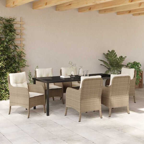 vidaXL Conjunto de Comedor de Jard&iacute;n 7 pcs Beige rat&aacute;n sint&eacute;tico